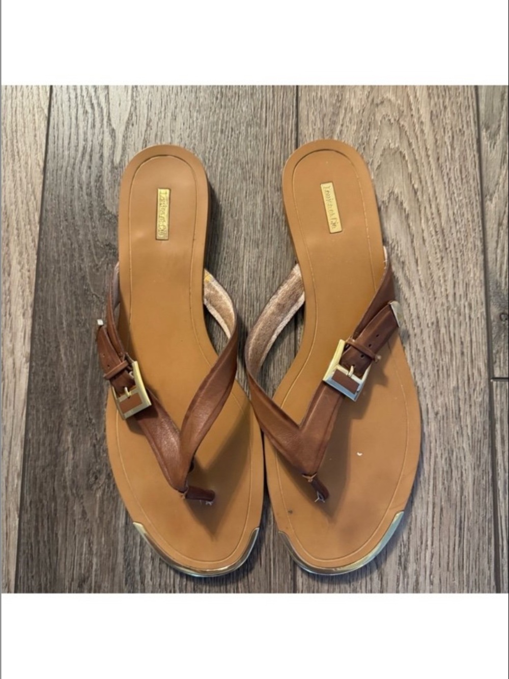 Louise et Cie Tan/Brown Leather Buckle Thong Sandals